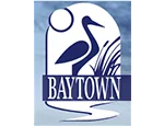 Baytown city logo with pelican and water.
