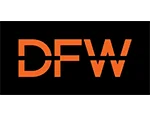 DFW logo in orange on black background.