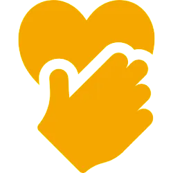 Graphic of heart and hand signifying care and support.