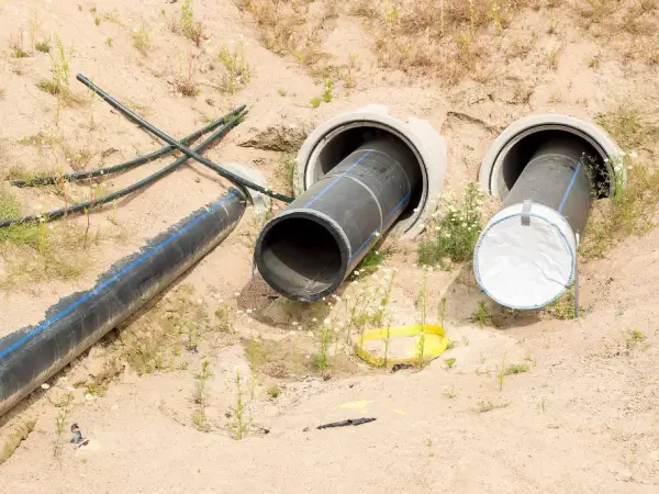 Underground pipes at construction site.