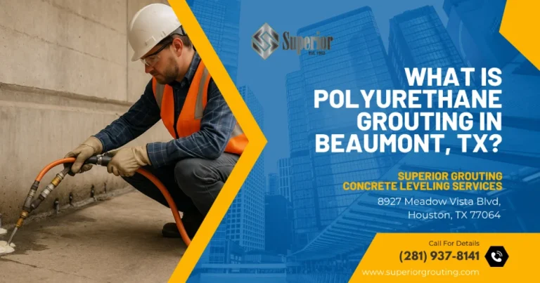 Polyurethane grouting service in Beaumont, Texas advertisement.