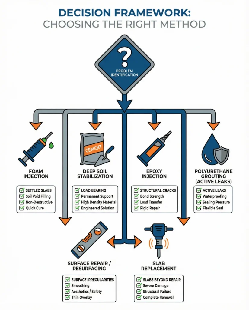 concrete-repair-method-decision-tree-flowchart-vector-illustration