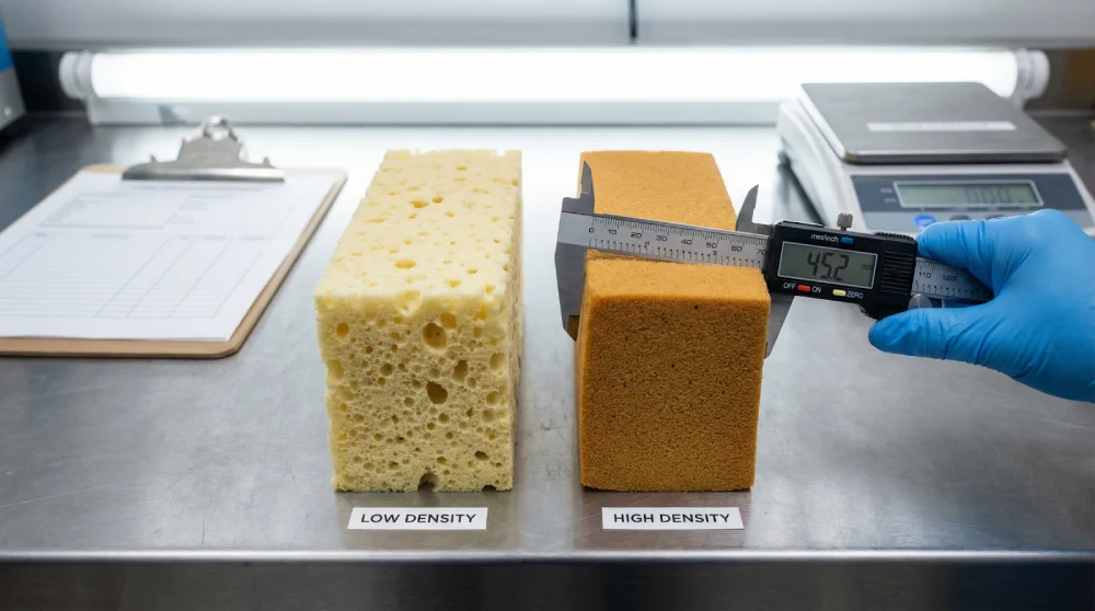 Comparing low and high density foam blocks.