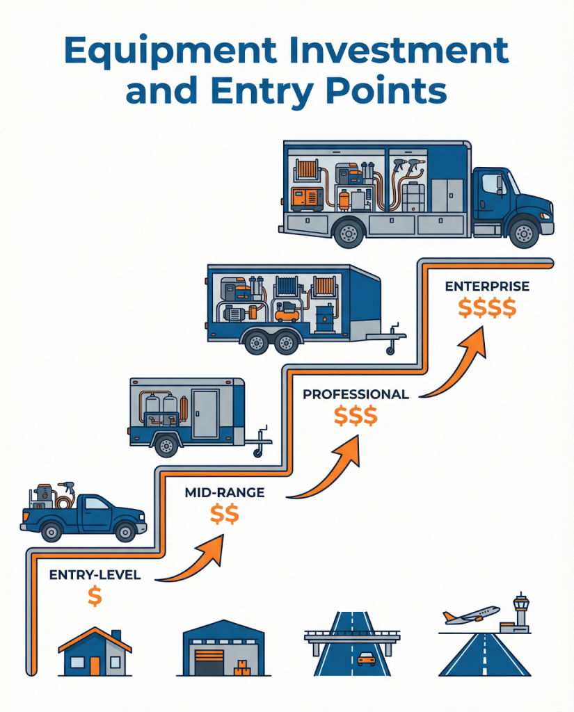 Equipment investment levels: entry, mid-range, professional, enterprise.