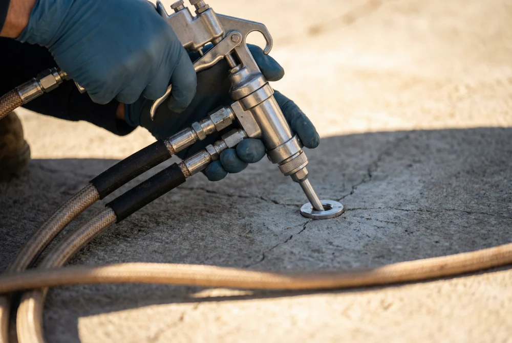 mechanical-purge-injection-gun-connected-to-port-in-concrete-slab
