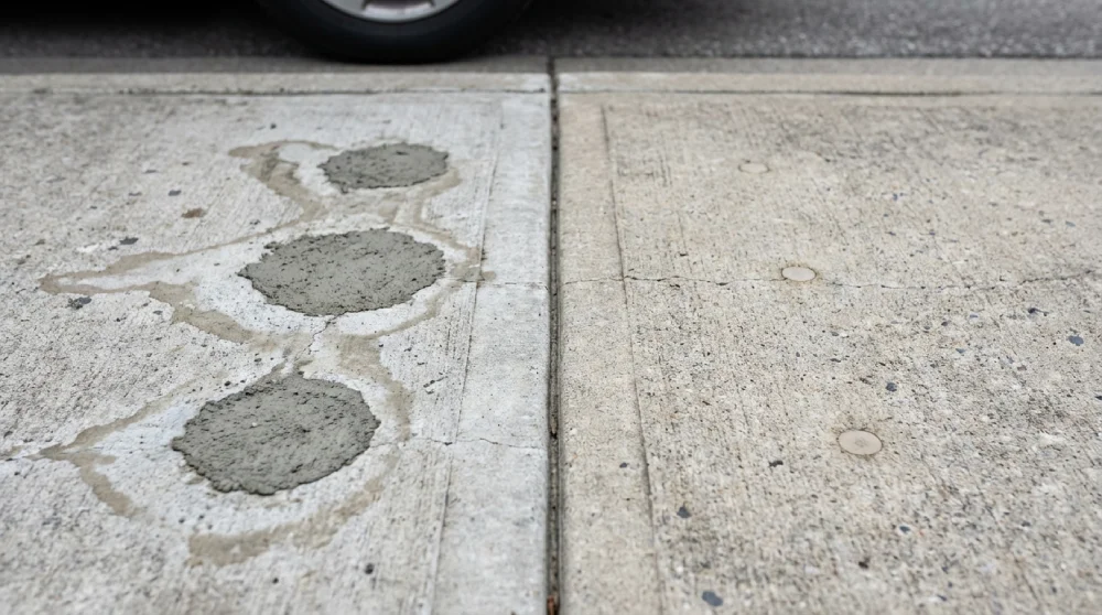 mudjacking-holes-versus-polyurethane-ports-patched-on-driveway-surface