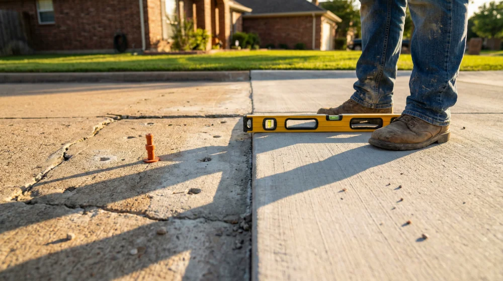 sunken-driveway-section-next-to-freshly-lifted-concrete-with-injection-port