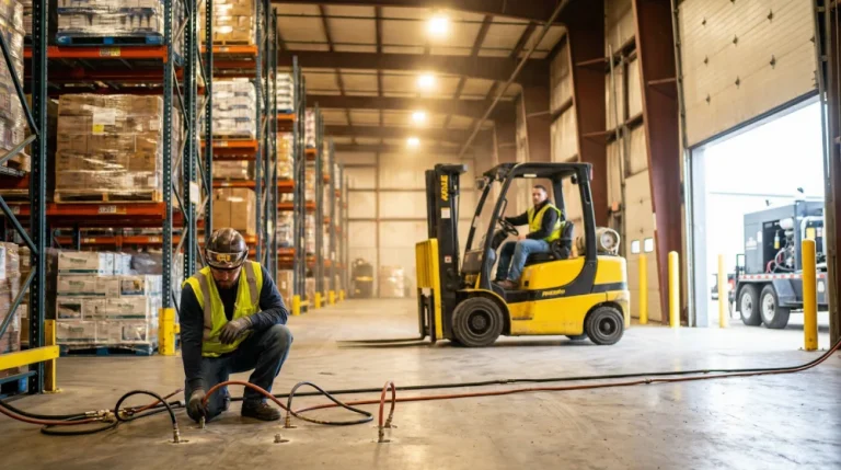 technician-injecting-polyurethane-foam-into-warehouse-floor-with-racking