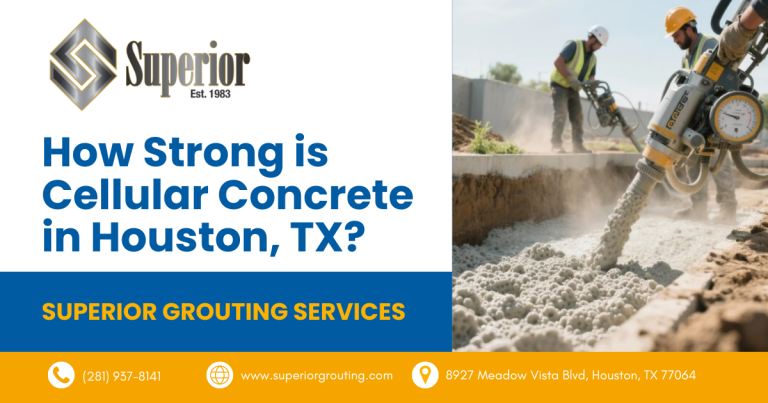 Workers pouring cellular concrete at Houston job site