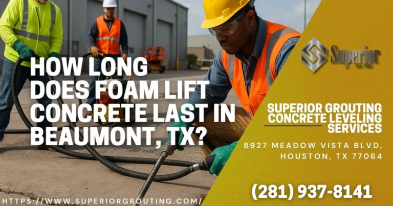 Workers performing foam lift concrete leveling service