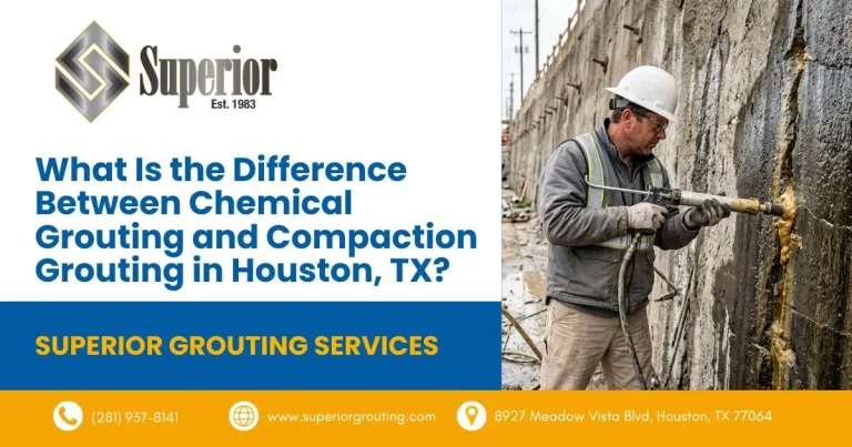 Worker injecting grout into a concrete retaining wall